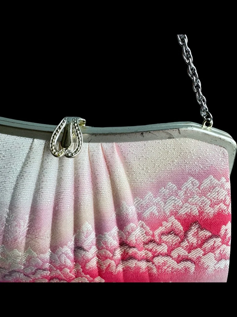 Vintage Japanese Kimono Clutch Bag Nishijin Brocade Pink Sakura Wedding Purse
